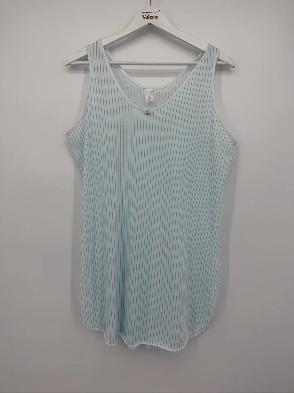 Petra Fashions Blue Pinstripe Mini Nightgown Dress Sleeveless Coastal Size Med - Picture 2 of 9